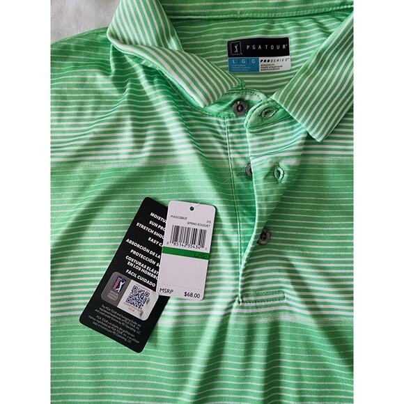 PGA Tour Pro Series Men’s Polo Shirt Size L Green Stripe Golf NWT - Picture 7 of 16